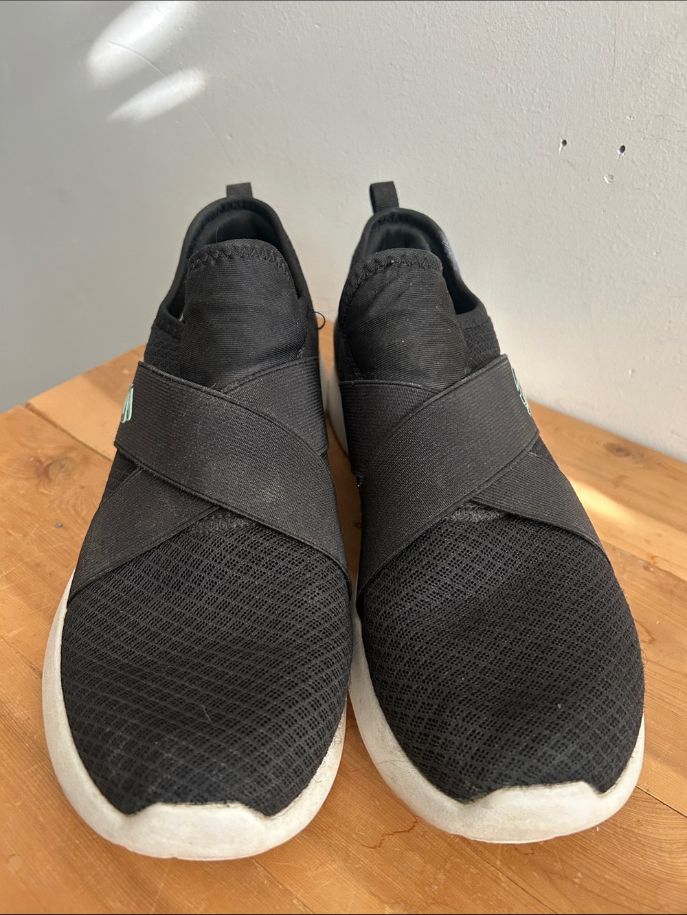 Skechers Black Slip-On Mesh Cross-Strap Athletic Sneakers